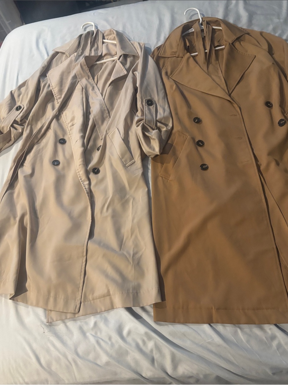 J.O.A.  2 Double-Breasted Trench Coat Duo in Light Beige & Caramel